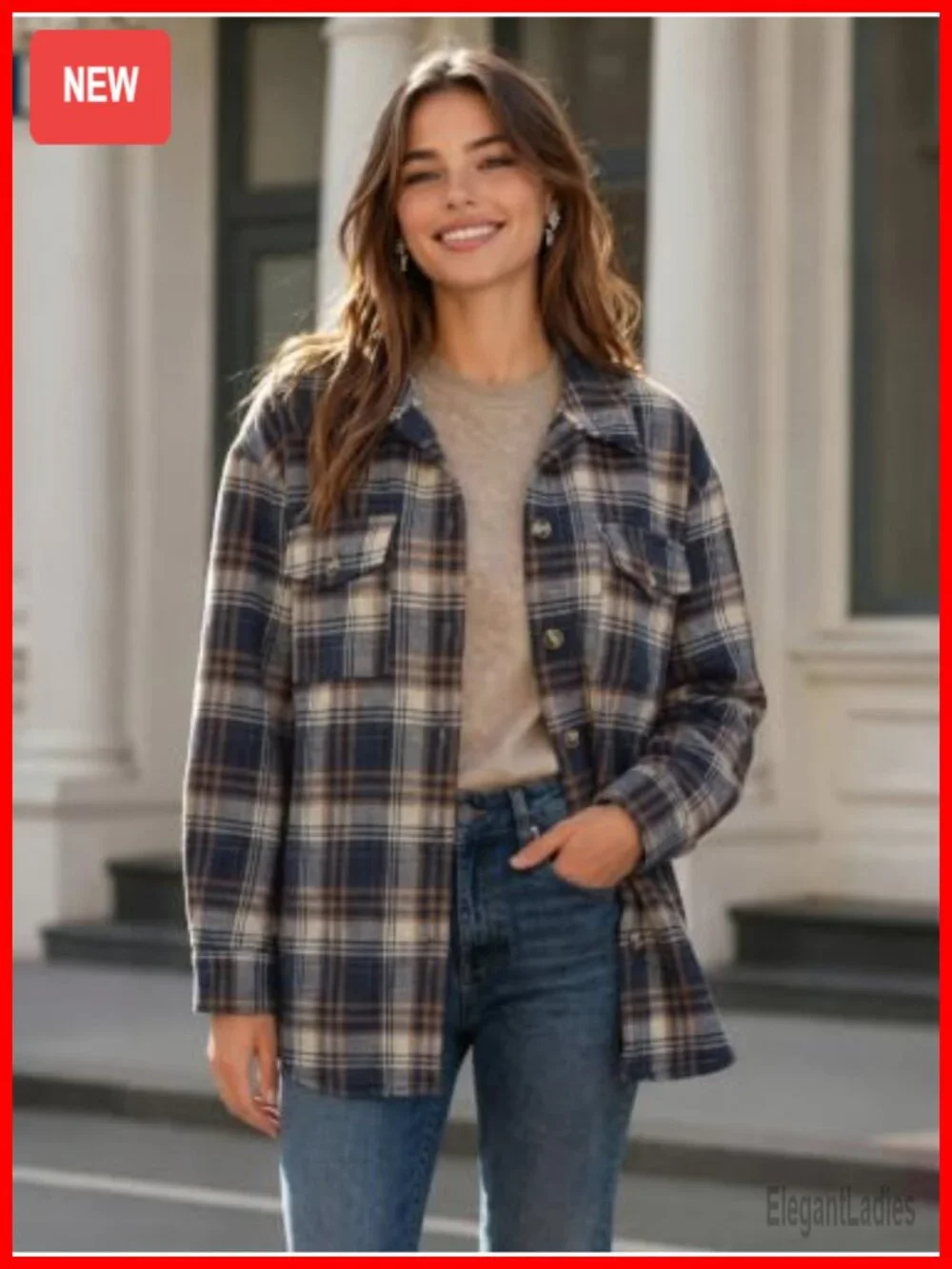 Zeagoo Women's Flannel Plaid Shacket Long Sleeve Button Down Jacket Oversized